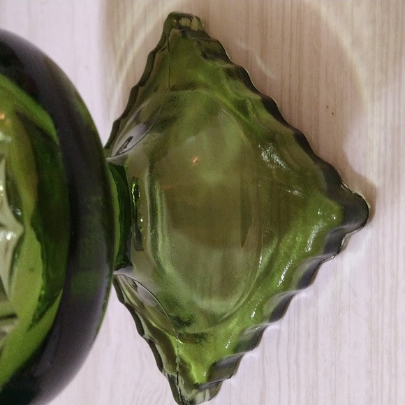 Vintage Hazel Atlas Vase/Compote Pressed Glass Pedestal Green Mid Century Modern - Picture 4 of 4